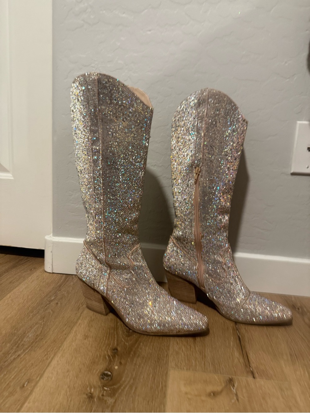 Matisse Silver Glitter Knee-High Western Boots